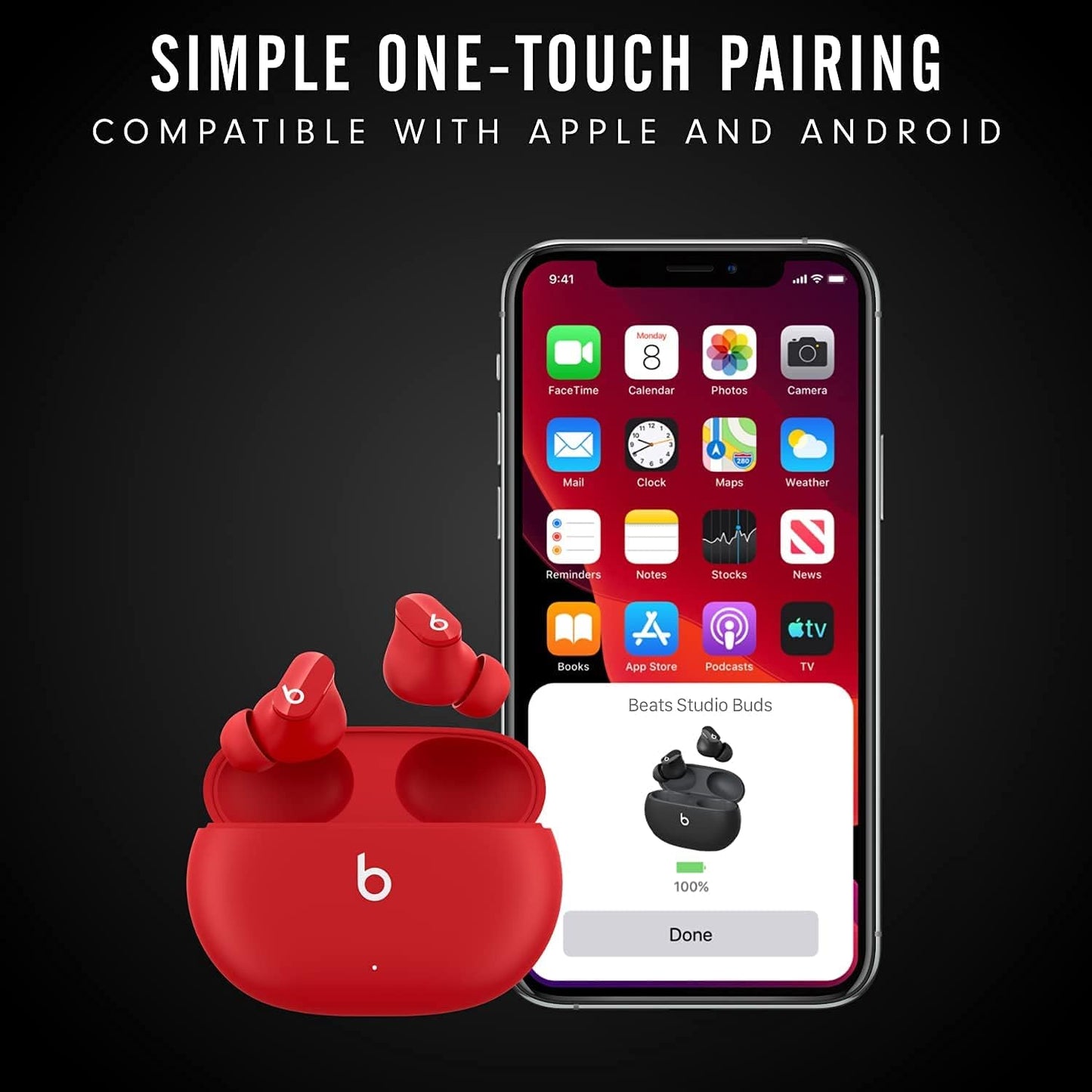 Beats Studio Buds - Audífonos inalámbricos con cancelación de ruido, rojo